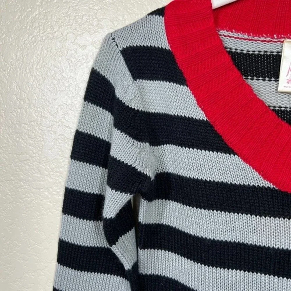 Chillipop Black stripes sweater  long sleeve asymmetric neckline size S (7-8)